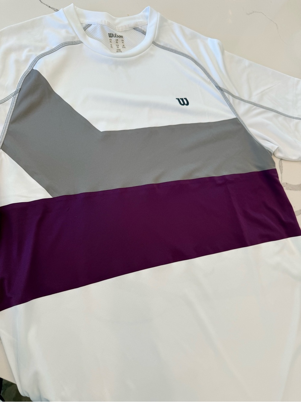 Wilson Men’s White Swim Rash Guard with Gray & Purple Panels